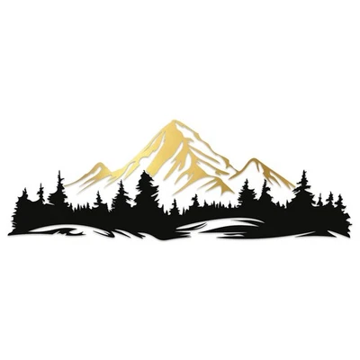 Juego de pegatinas montañas bosque 112,7x29,5 cm coche caravana camper KX098 negro dorado