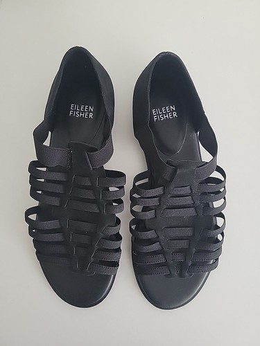 Eileen Fisher Rato Sandals Size 6 Black Slip On Elastic Stratch Sandal New - Picture 4 of 11
