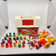 Vintage Fisher Price Little People Farm plus helicopter, people animals, moos