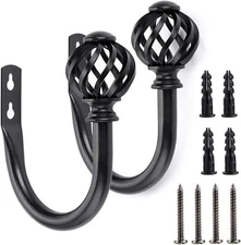 Sumnacon Set of 2 Metal Curtain Holdbacks - Wall Mounted Drapery Black 