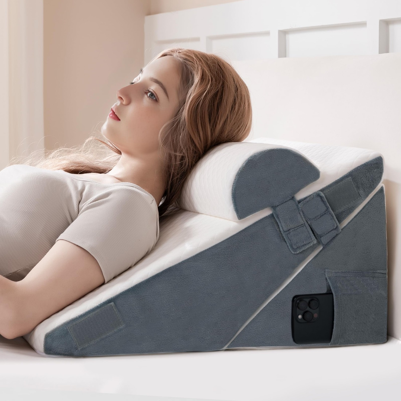 3PCS Orthopedic Wedge Pillow Set for Headboard & Bed Support Comfortable Sleep