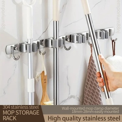 Broom Hanger Mop Holder Wall Mount Heavy Duty Garden Kitchen Tool Organizer Rack