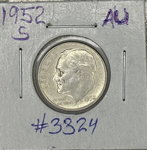 1952-S AU Roosevelt Dime, Item 3324