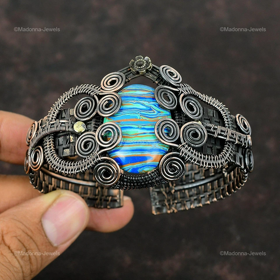 Радужная кальсилика проволока обернутая манжета регулируемый браслет медь ювелирные изделия для девочек - Изображение 4 из 4