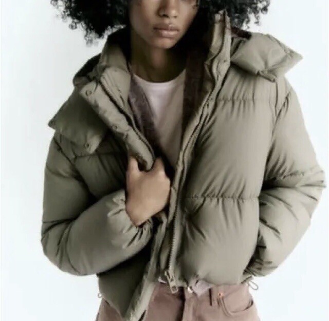 Zara Rubberized Green/Olive Puffer Jacket Sz L. NEW | eBay