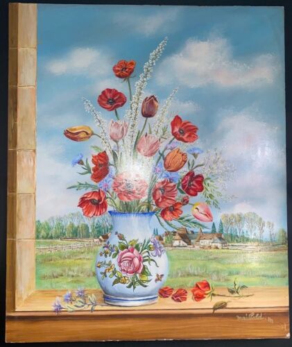 Marcel Maillard (XXème) - huile sur panneau composition bouquet de fleurs signée - Afbeelding 1 van 5