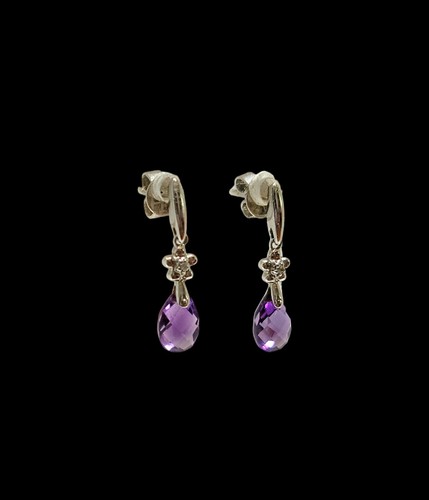 Gorgeous 14K White Gold Amethyst Briolette Dangle Stud Earrings - Picture 2 of 6