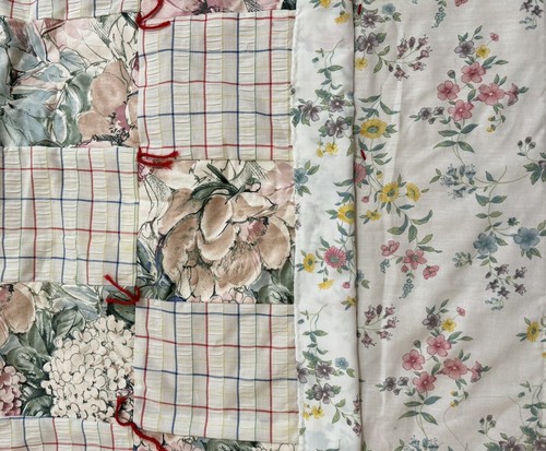 VTG Homemade Country Paisley Floral Quilted Patchwork Blanket Double Side 51x43