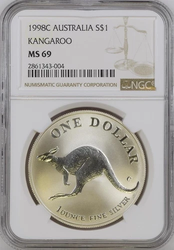1998-C AUSTRALIA SILVER $1 KANGAROO SERIES NGC MS-69