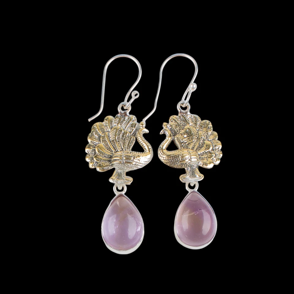 Pendientes hechos a mano de plata de ley 925 con piedras preciosas de ametrino natural de 2,20" Foto 4 de 4