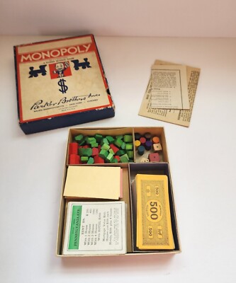 Vintage 1936 Monopoly Game Parker Brothers Blue Red Box Wooden