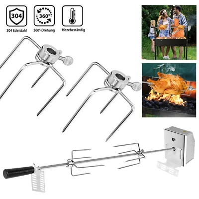 FROADP Edelstahl BBQ Drehspieß 117cm Grillspieß für Gasgrill mit Motor & 4 Fleischnadel