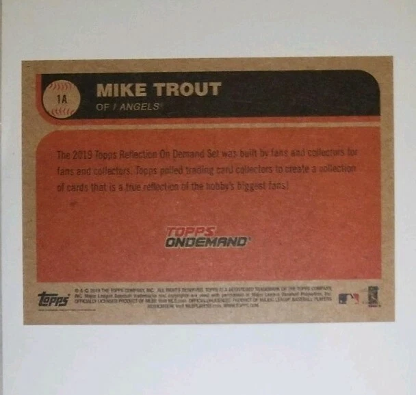 2019 Topps On-Demand Reflection MIKE TROUT #1A Angels Black 05/10 - Image 2 of 2