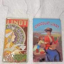 LINDT Chocolat Chocolate Christmas METAL Ad Sign Ornaments SET OF 2