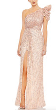 MAC DUGGAL 5622 EMBELLISHED PUFF ONE SHOULDER APRICOT GOWN sz 8