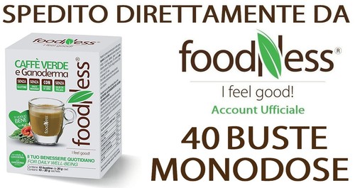 FOODNESS 40 Bustine Gusto Caffè Verde e Ganoderma Monodose Preparato Solubile