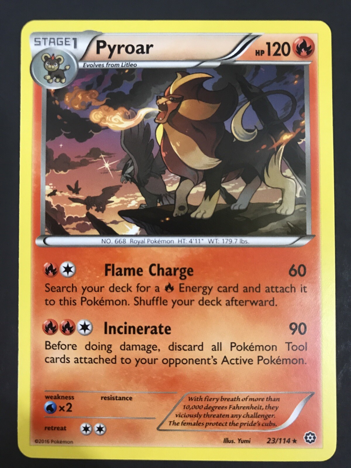 Pokemon Card, Pyroar 23/114, Rare, Steam Siege, NM/M