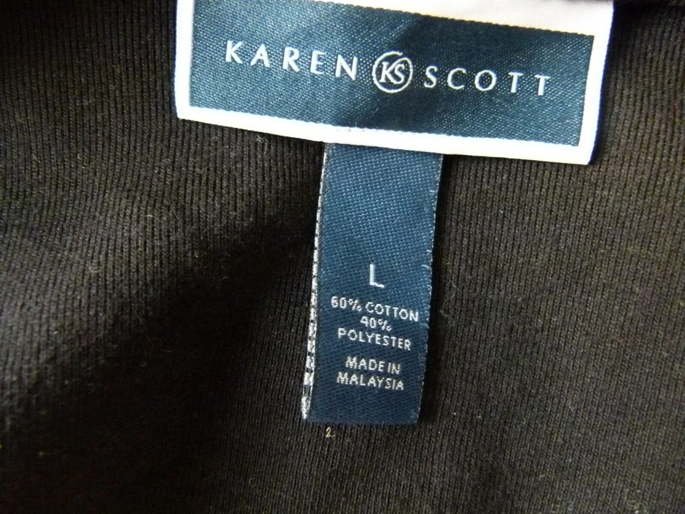 Karen Scott Women’s Knit Top Cotton Blend Embellished V-Neck 3/4 Sleeve Black - Image 4 of 4