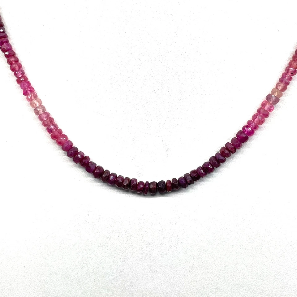18" Natural Ruby Necklace 3-4mm Shaded Facetted Beads 925 Silver Clasp - Image 4 of 4