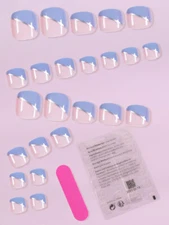 Blue & Pink Summer Simple Fake Toenails with Harmless and Smooth Edge Nails 24PC