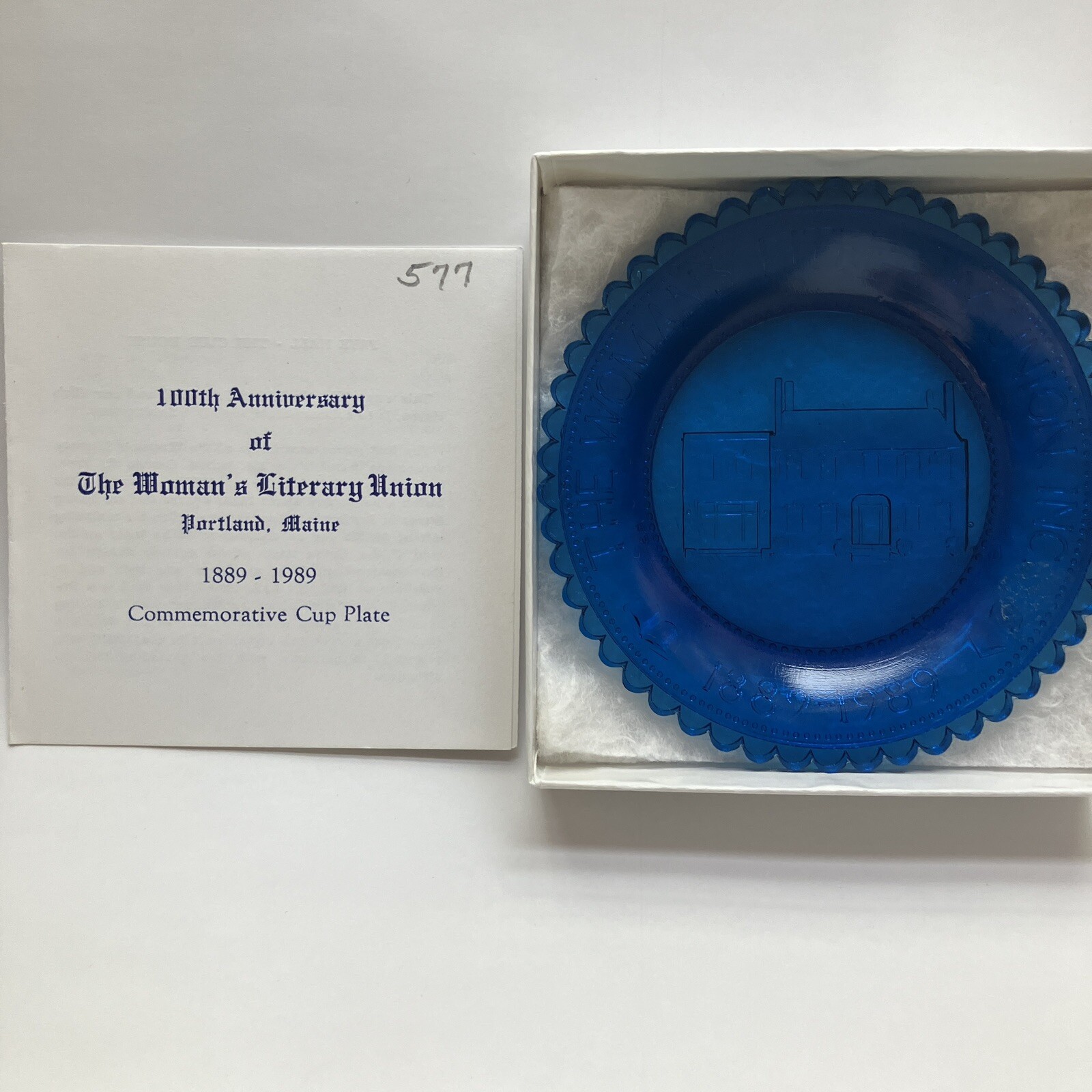 Portland ME Womans Literary Union Frye Hall Maine VTG Portland Glass Cup Plate