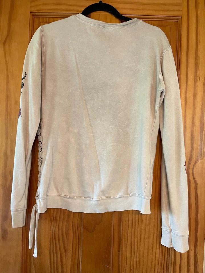 Moletom Affliction Live Fast feminino tamanho pequeno rosa com cadarço camisa casual - Imagem 4 de 4