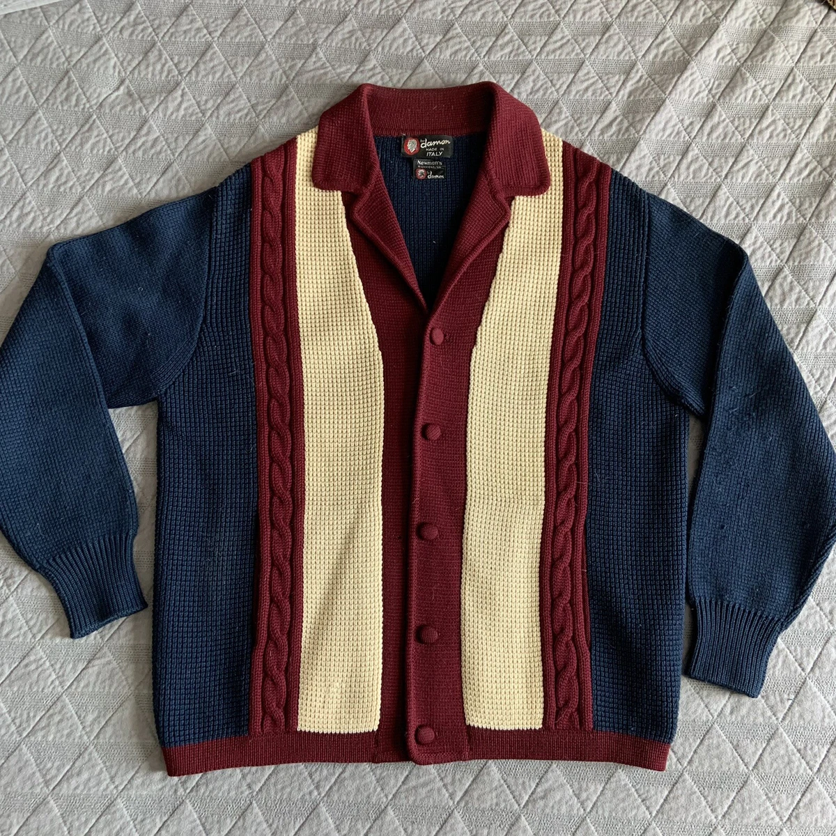 Vintage 50s Rockabilly Cable Knit Guernsey Stitch Cardigan Sweater