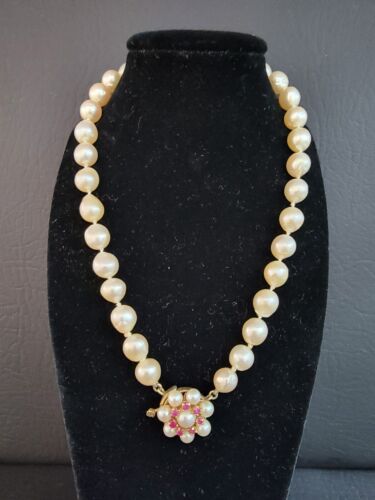 Vintage 14K Gold & Ruby Stones with Pearls Clasp for Strand Of Pearls - Picture 8 of 8