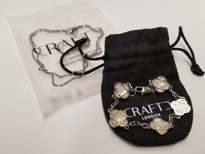 Craftd Mother-Of-Pearl Clover Rhodium Plated 7.5'' Bracelet & 24'' Micro Chain