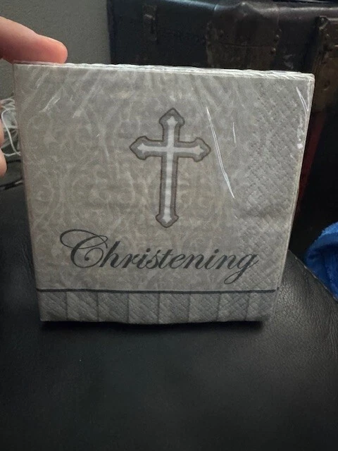 Devotion Christening 3-Ply Beverage Napkins Paper 16 Per Pack Silver Religious - Image 1 of 2