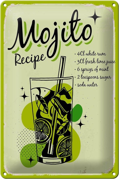 Blechschild Rezept Mojito Cocktail Recipe Drink 20X30 Cm Deko Schild Tin Sign-image