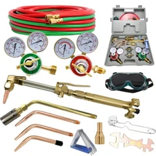 Oxygen Acetylene Gas Cutting Torch Regulator Welding Kit w/15' Hose Glasses Case