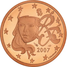 [#184286] France, 5 Euro Cent, 2007, Paris, BE, MS(65-70), Copper Plated Steel, 