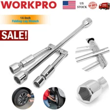 WORKPRO 14-in Universal Folding Lug Wrench Drop Forged Steel 4-Way Cross Wrench