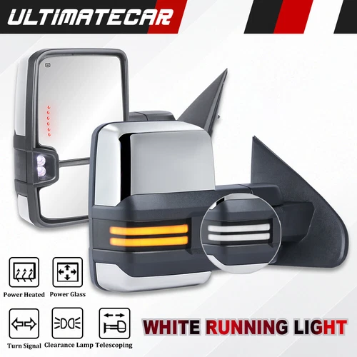 Pair Chrome Switchback Power Folding Tow Mirrors For 14-18 Silverado Sierra 1500