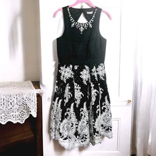 Eliza J Black Party Dress Embroidered Overlay Rhinestone Fairygoth Midi Prom / 6