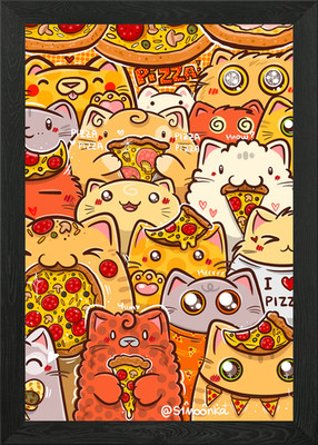 Haufen Pizzakatzen Gerahmtes Wandbild Poster Leinwanddruck Bild