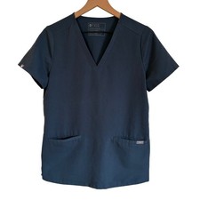 FIGS Casma Three-Pocket Scrub Top in Dark Harbor Blue, Size S