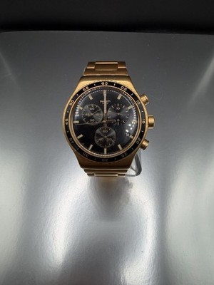 Swatch Irony Chronograph Quartz 44mm Black Dial Gold SS Bracelet 30m WR