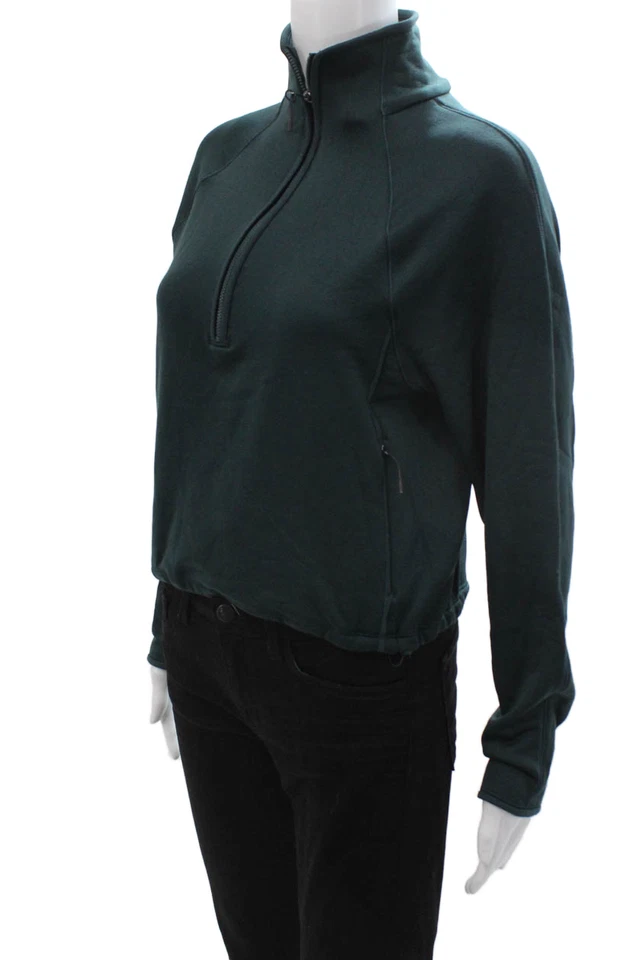 Sudadera Pullover Mujer Athleta Cuello Simulado Cremallera Algodón Verde Pequeña Talla 2XS Foto 2 de 4