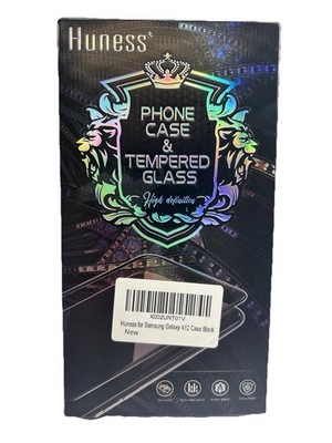 Huness Case + 2 Tempered Glass Screen Protectors for Samsung Galaxy A12 Black