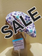 Floral Vine Mini purple SALE Women's Euro/Chef Surgical Scrub Hat/Cap Handmade
