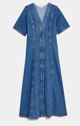 M&S Denim V-Neck Button Through Midi Skater Dress Size 12 REGULAR - Picture 10 of 12