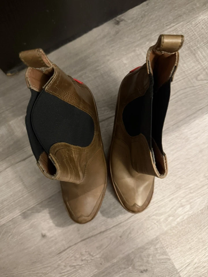 Hunter Botas Mujer 8 Original Tacón Alto Chelsea Marrón Cuero Verde Neón Zapatos Foto 4 de 4