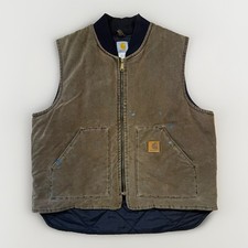 Vintage Carhartt Sandstone Vest XL Brown Made in USA Heavy Workwear Duck Canvas