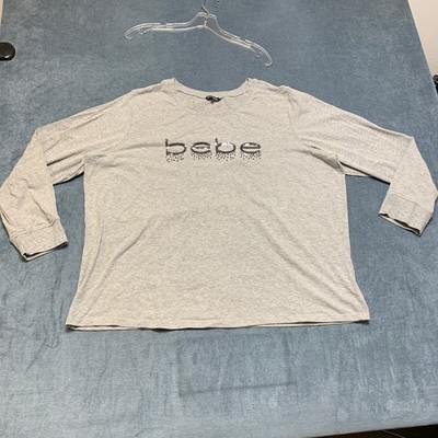 Bebe Sport Shirt Women 3X Heather Gray Black Sequin Logo Crew Neck Everyday Wear