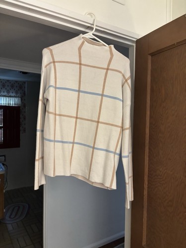 Maglione donna lana leggera marrone e blu a quadri taglia large