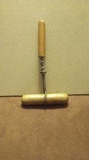 Vintage Wood T-Handle Twisted Wire Corkscrew w/ Wood Cap/Sleeve