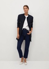Mango MNG Cairo Coat Jacket Navy Blue Gold Buttons Women s Sz S Cotton Blend New