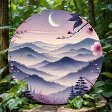 8 Flat Cherry Blossom Moonlit Mountain Scenery Foil Carving for Restaurant, Bar,